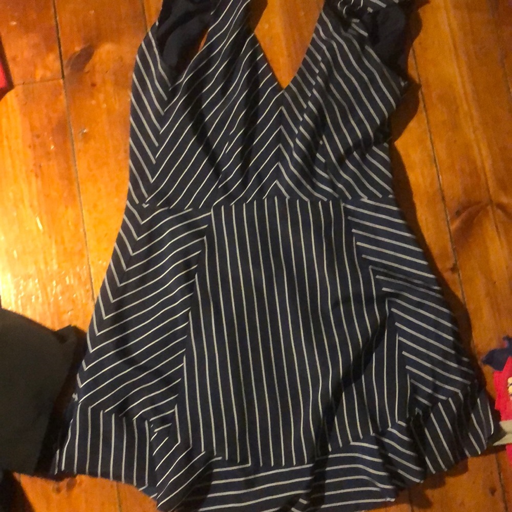 J. Crew Navy and White Pinstriped Dress